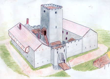 Wahrscheinliches Aussehen der Burg im 14. Jahrhundert.
