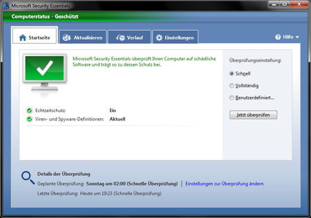Microsoft Security Essentials Startseite