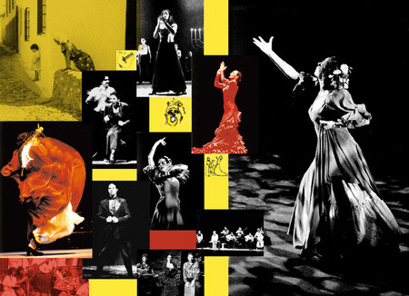 Doppelseite aus meinem Diplom-Magazin "Artzone". Szene in Granada, Joaquin Cortés, Toromba, Charo Manzano, Beatriz Martin, Miami Flamenco u.a.