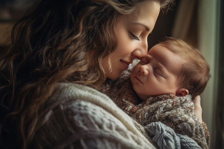 Eine junge Mutter hält liebevoll ihr kleines Baby im Arm. Dies steht für SAFE - sichere Ausbildung für Eltern, die von Sylvia Schütz, ausgebildete SAFE Mentorin in München und online angeboten wird