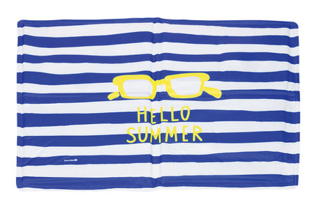 Kuehlmatte Hund blau weiss gestreift Sommer