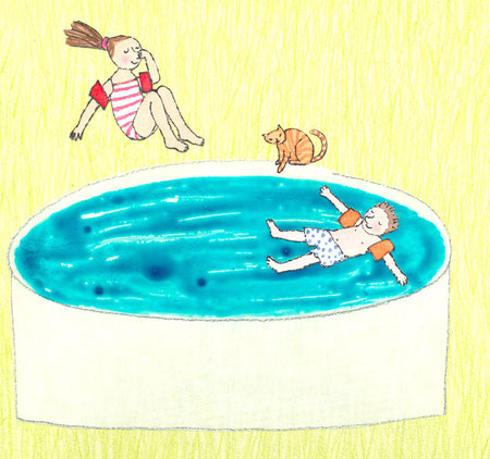 Lola Renn Illustration, Kinder im Pool, Kinderbuch