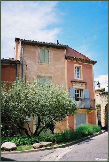 Jardinet et maisons face à l'ancien Bureau de Poste - Goult, Lubéron - Vaucluse (84) 