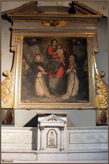 Autel latéral droit avec tableau "Donation du Rosaire" à l'église Saint Sébastien - Goult, Lubéron - Vaucluse (84)