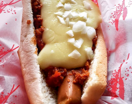 vegan chili cheese hot dog from beelzebab