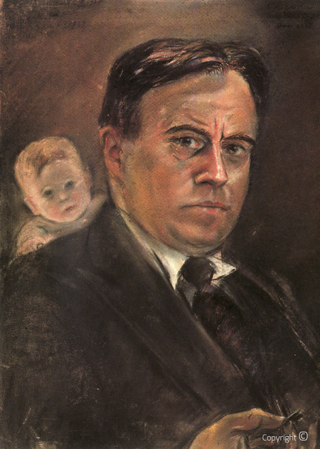 Erwin Bowien (1899-1972): Werkverzeichnis N° 1083 - Selbstbildnis mit Kinderkopf im Hintergrund, ca. 1935