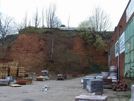 Sandstone cliffs east of Salford behind industrial units on the Tyburn Road.