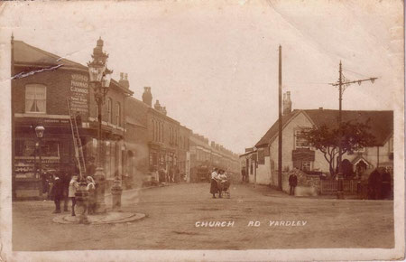 The Swan junction - The Coventry Road runs left-to-right (City centre to the left); Church Road is straight ahead. The photographer is standing with his back to the Swan Inn. Thanks for the use of this postcard to JKC on the Birmingham History Forum.