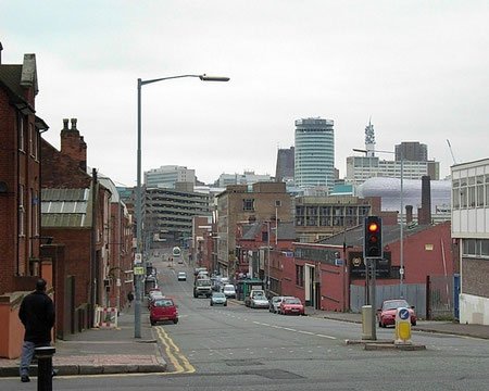 Deritend, Bradford Street, looking towards the City Centre. The bridge over the River Rea is just beyond the white lorry.