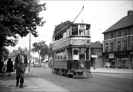 Tram No 587 waiting to pull forward into Wylde Green terminus. Photographed on a Kodak Brownie Box Camera on Saturday 27th July 1953 when the trams had just a week to survive. Courtesy of Robert Darlaston. All Rights Reserved. See Acknowledgements.