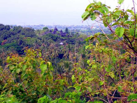 view from the mountains to the buddhist temple