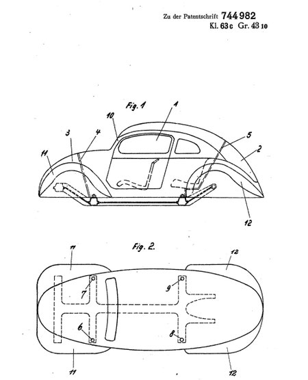 Originaldokument aus dem Prozess Barenyi gegen Porsche, 1954
