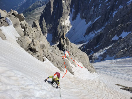Frendopfeiler, Frendo spur, Chamonix, Aiguille du Midi, Nordwand, North face, Plan d l'aiguilles, Lac Bleu