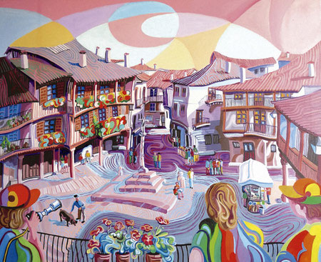 PLAZA DE LA ALBERCA (LA ALBERCA). Oil on canvas. 81 x 100 x 3,5 cm.