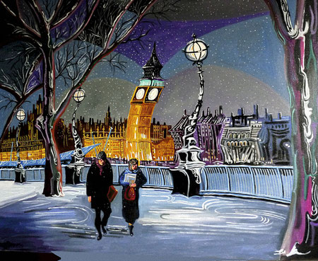 NEVADA EN EL TAMESIS (LONDON). Oil on canvas. 81 x 100 x 3,5 cm.