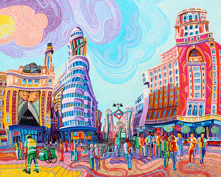 PLAZA DE CALLAO (MADRID). Oil on canvas. 81 x 100 x 3,5 cm.