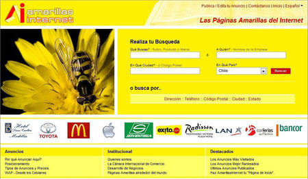 Portal de Amarillas Internet en el año de lanzamiento (2009)