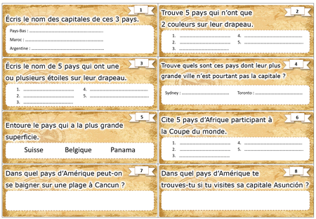 cartes énigmes Coupe du monde de football à découper pour activité pédagogique cycle 2 cycle 3 en classe