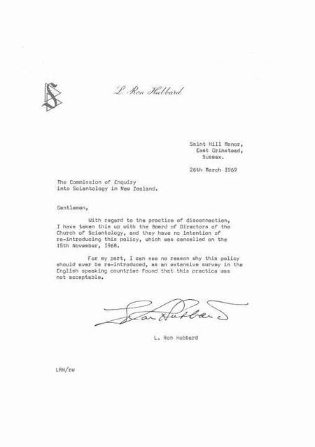 Originaldokument von L. Ron Hubbard zur Trennungsrichtlinie
