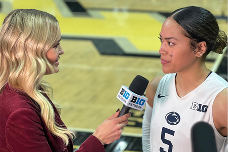 Seleisa Elisaia en entrevista al finalizar un partido (foto de pennstatevball)