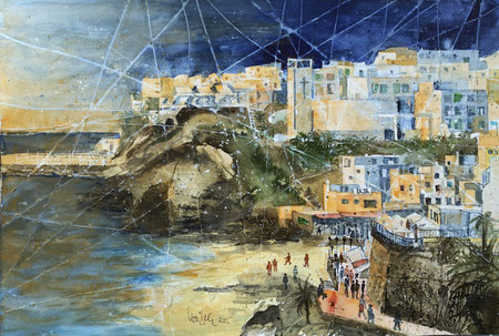 Fuerteventura_ Blick auf Morro Jable_ Mixed-Media Aquarell 38x56 cm_ 2025