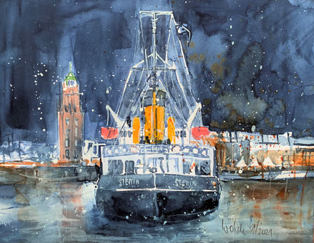 Bremerhaven_ Dampfeisbrecher Stettin_ Aquarell 24x34 cm_ 1-2021