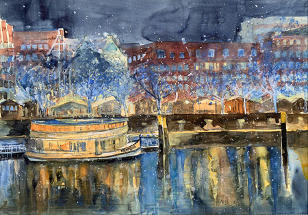 Bremen_ Schlachte Blau_ Aquarell 36x48 cm_ 12-2020