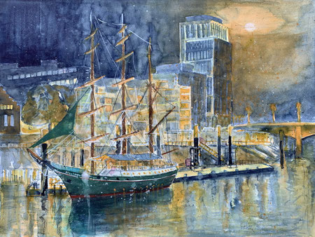 Bremen_ Alexander v Humboldt an der Schlachte_ Aquarell 50x65 cm_9-2020