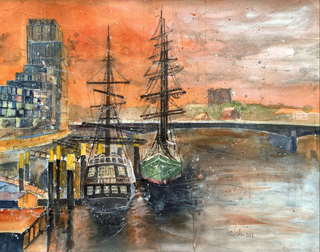 Bremen_ "Alexander v. Humboldt" und "Admiral Nelson" an der Schlachte_50x65cm_ 8-2025 
