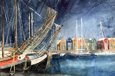 am Hafen von Stavoren am Isselmeer_ Mixed-Media Aquarell 38x56 cm_9-2025