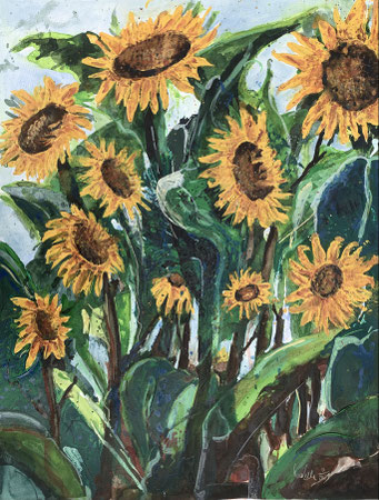 Sonnenblumen_Acryl auf Papier_50x65 cm_8-2021