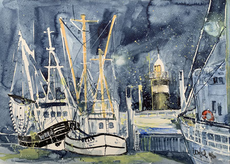 Wremen_ Leuchtturm "Der kleine Preuße"_ Aquarell 24x34 cm_ 12-2020