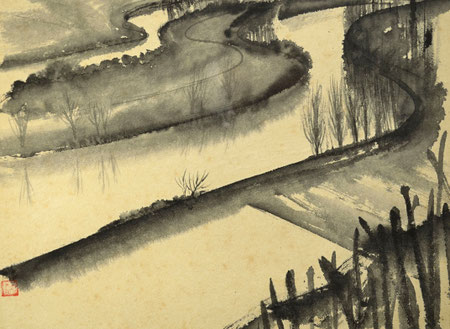 Neckar River near Klein-Ingersheim/Sumi-e/1979/30,8x23,0cm/ID: K55-1391/280.-€
