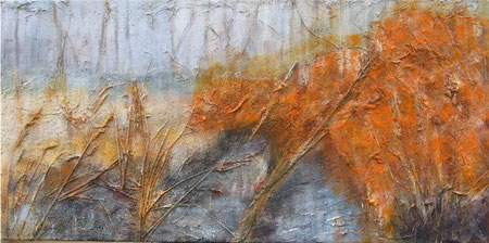 Jenischpark 2, 06/2007 _____ 40x80 Acryl, Papier, Sand, Gräser, Lava auf Baumwolle