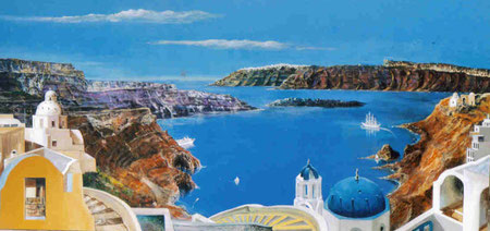 "Santorini(Thira)",Grèce-fresque panoramique s/panneau 175x75 (cycle de 11 panneaux)