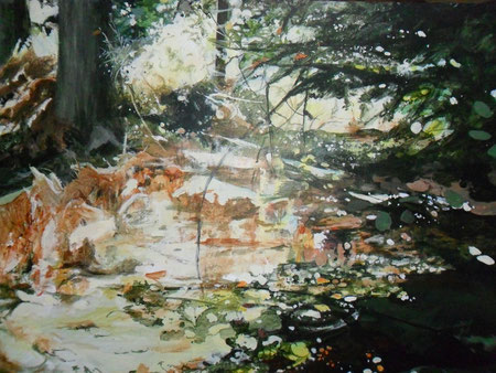 Forest and evening sun, acrylic on canvas, 98 cms x 73 cms, 2012