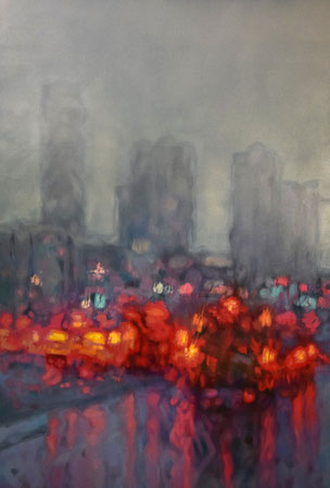 Großstadt Regen 160cm x 110cm Öl auf Leinwand 2025
