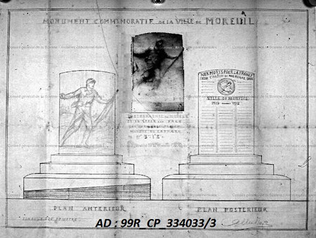 Projet du monument avec photographie de l'ébauche du relief sculpté