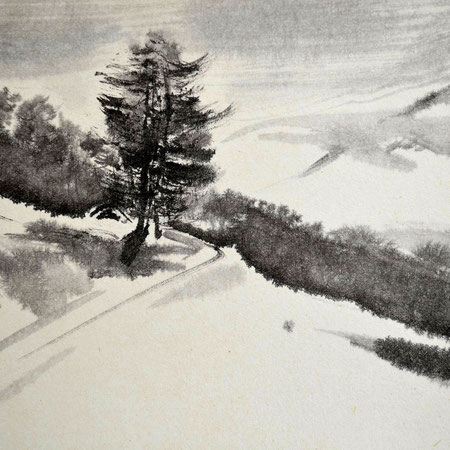 Near Fiss/Tyrol/Sumi-e/1980/24,0x17,2cm/ID: Y294-2920/220.-€
