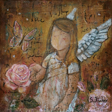 Guardianangel-die natürliche Kraft,  Acryl Mischtechnik mit Bergkristalle auf  Leinwand, Format 30x30 cm -bereits vergeben
