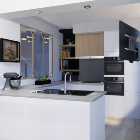 Plan 3D de la future cuisine d'une maison ancienne