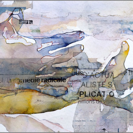 BRUCE CLARKE - Comédie radicale - 2017 - Aquarelle, encres, collages, encadrement sous-verre - 50 x 75 cm - REF. N°216 - Prix sur demande
