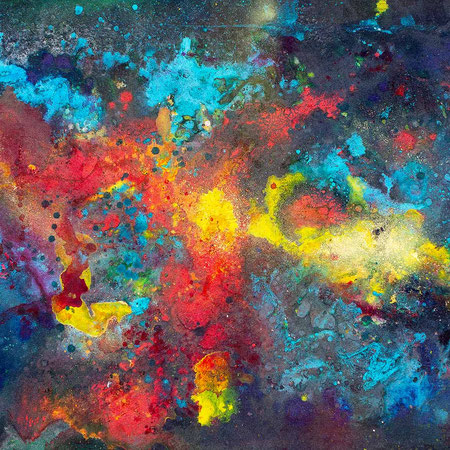 abstraktes Gemälde in Mischtechnik: Sprühlack, Acryl,  in bunt