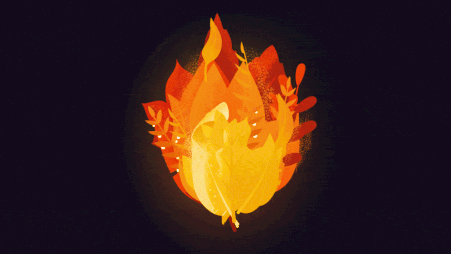 Unsere Erde brennt - Flamme aus Blättern - GIF © Michael Stünzi