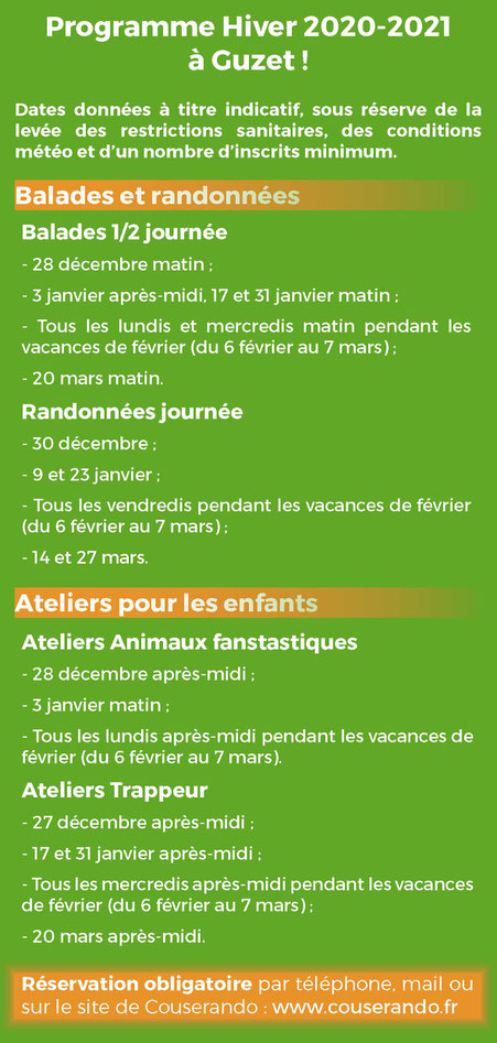 Programme activités Nature Hiver Guzet 2020-2021