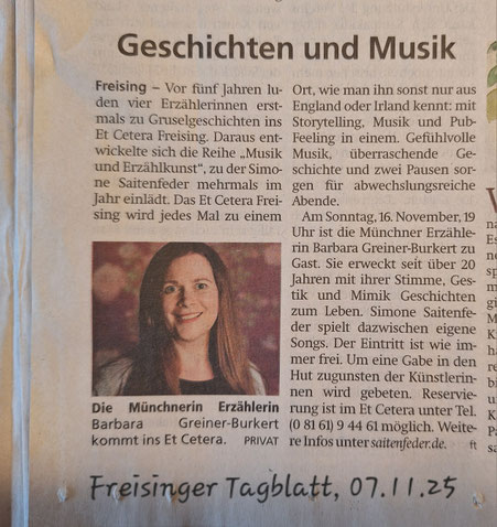 Ankündigung Freisinger Tagblatt 07.11.25