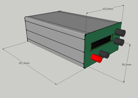 Konzeptentwurf des Mini Labornetzeils in Sketchup mit Bemaßung