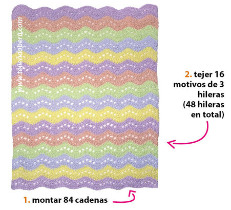 Tutorial: manta o cobija en zigzag con ondas en wiggle crochet