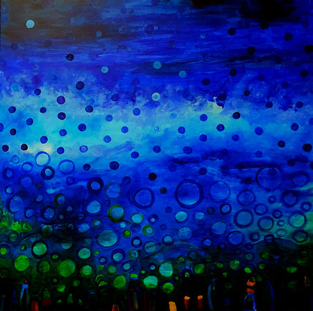 "Loslassen"     100 x 100 cm      Aryl, Blattgold       2023