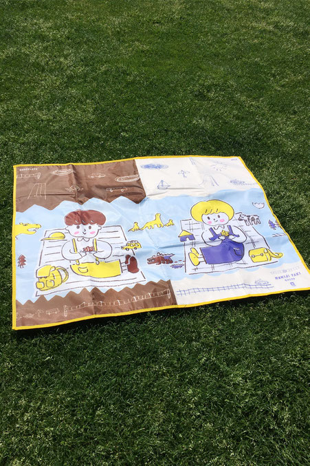 絵本作家ミヤタタカシのレジャーシートノベルティ。にしき堂もみじやきパッケージリニューアル。